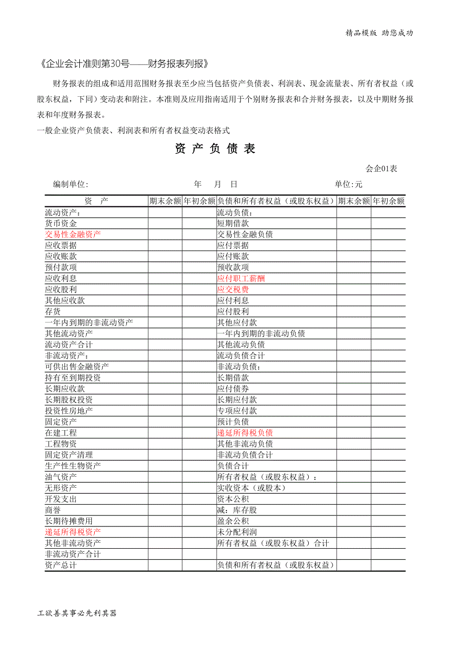 财务报表标准格式完整版_第1页