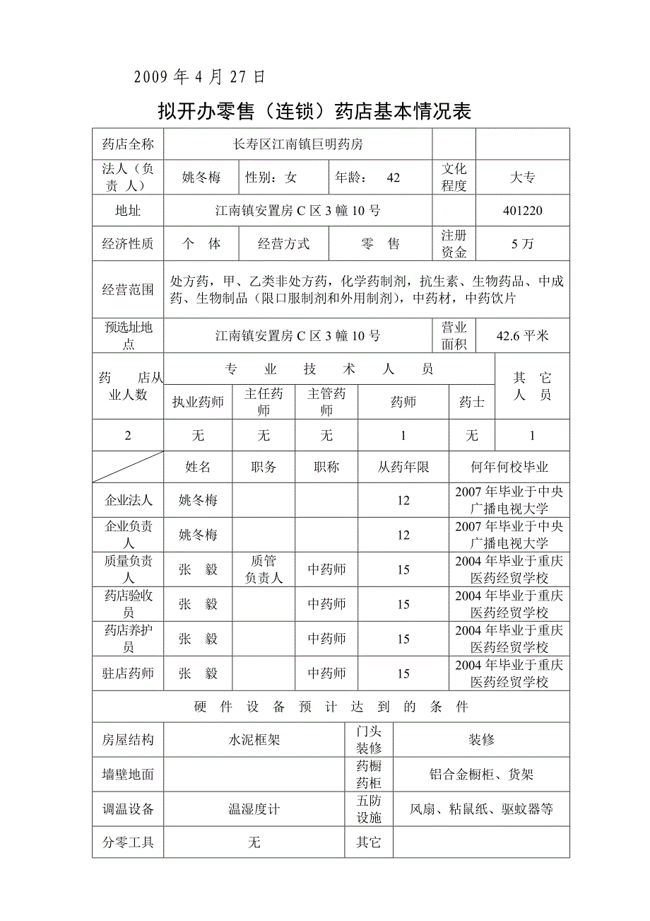 【超管理】年重庆长寿区江南镇开办药品零售企业申请表_第3页