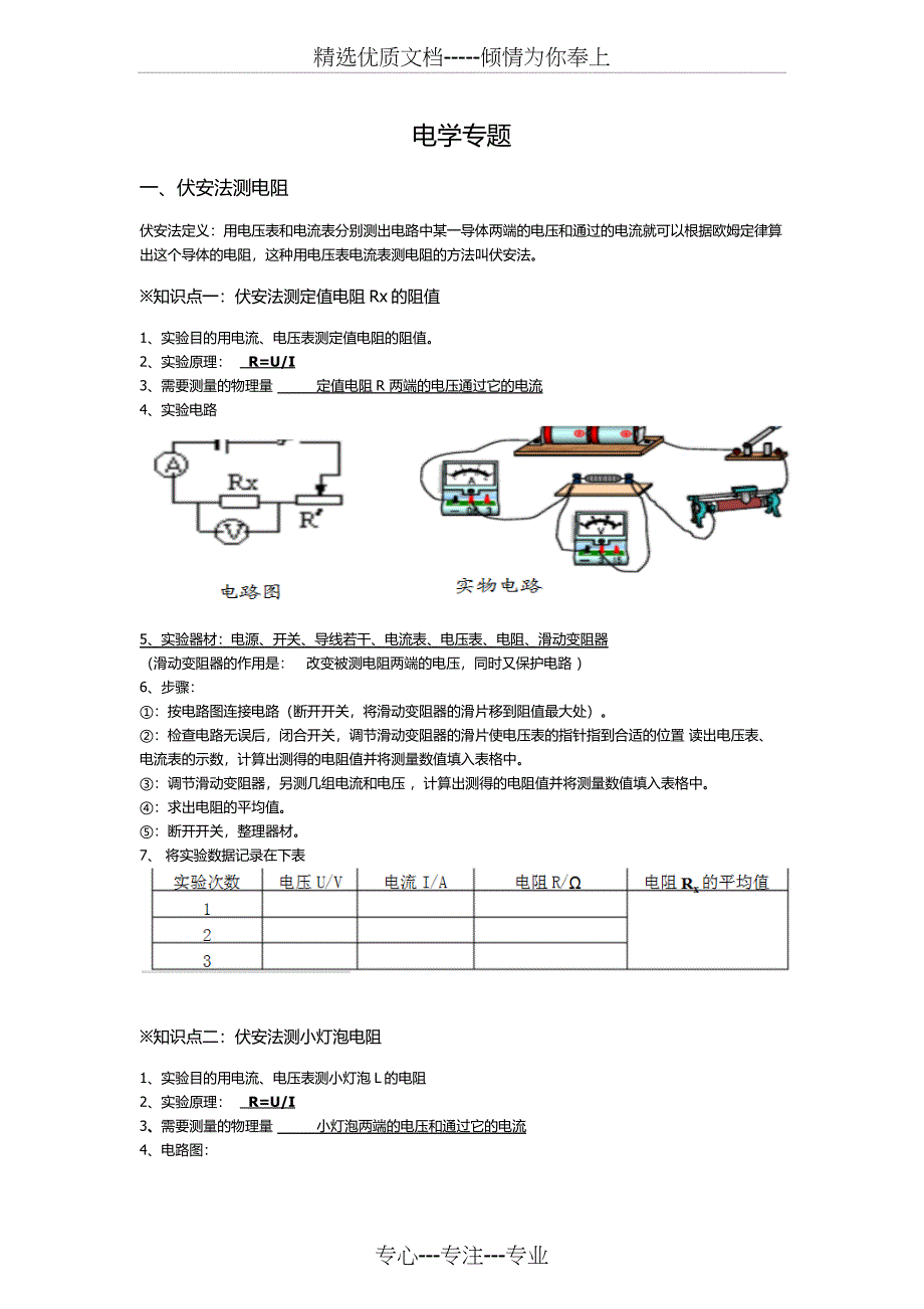 初中物理电学实验总结(共4页)_第1页