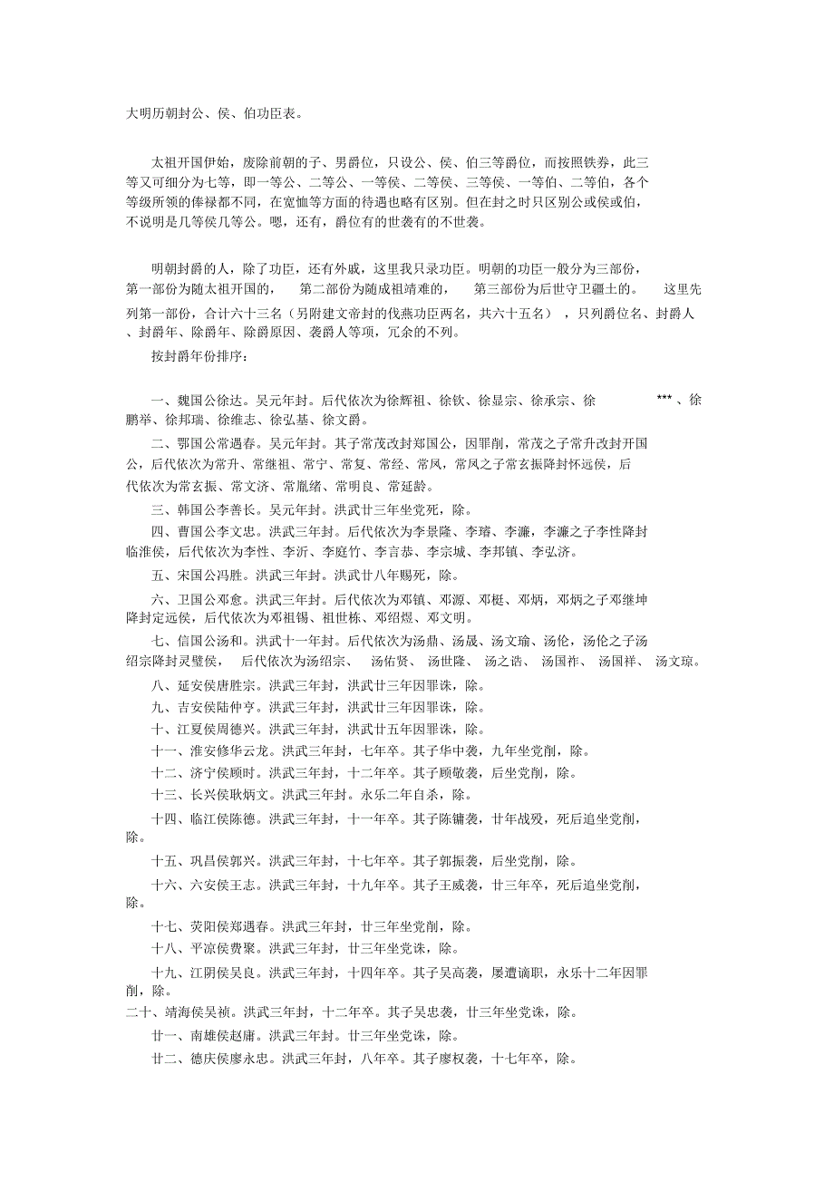 大明历朝封公侯伯功臣表_第1页