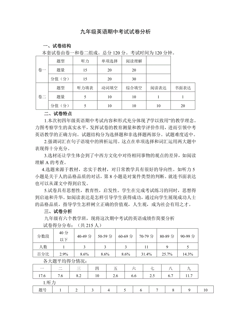 九年级英语期中考试试卷分析.doc_第1页