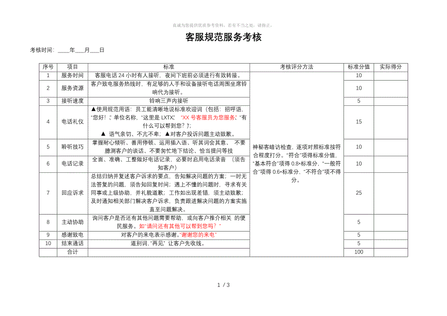 客服的考核标准_第1页