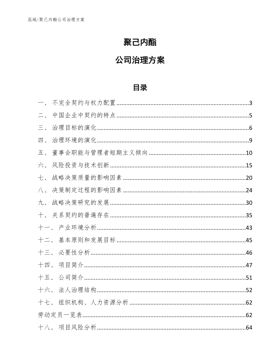 聚己内酯公司治理方案【参考】_第1页