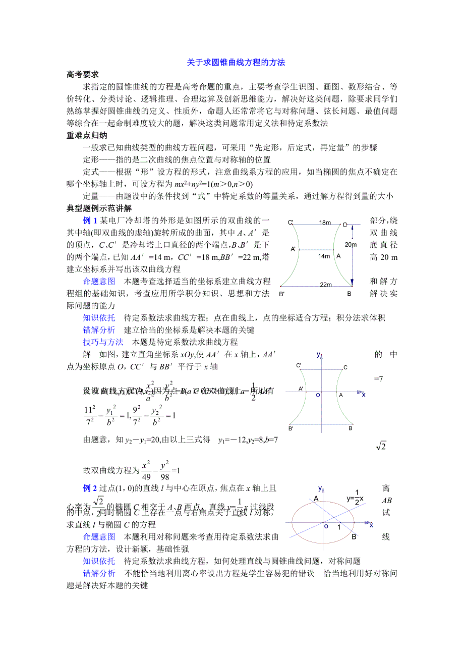 高中数学关于求圆锥曲线方程的方法复习_第1页