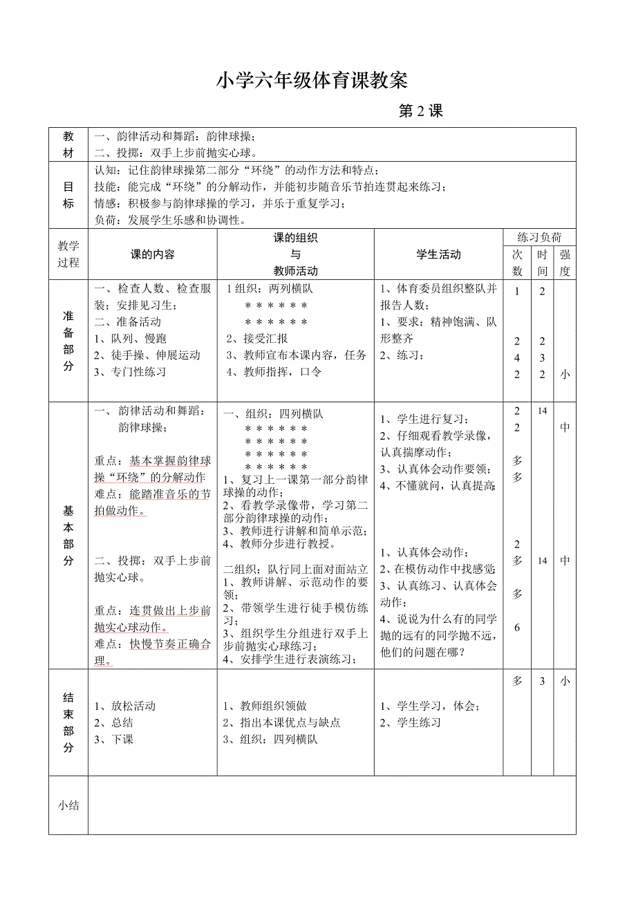 小学六年级体育教案_第2页