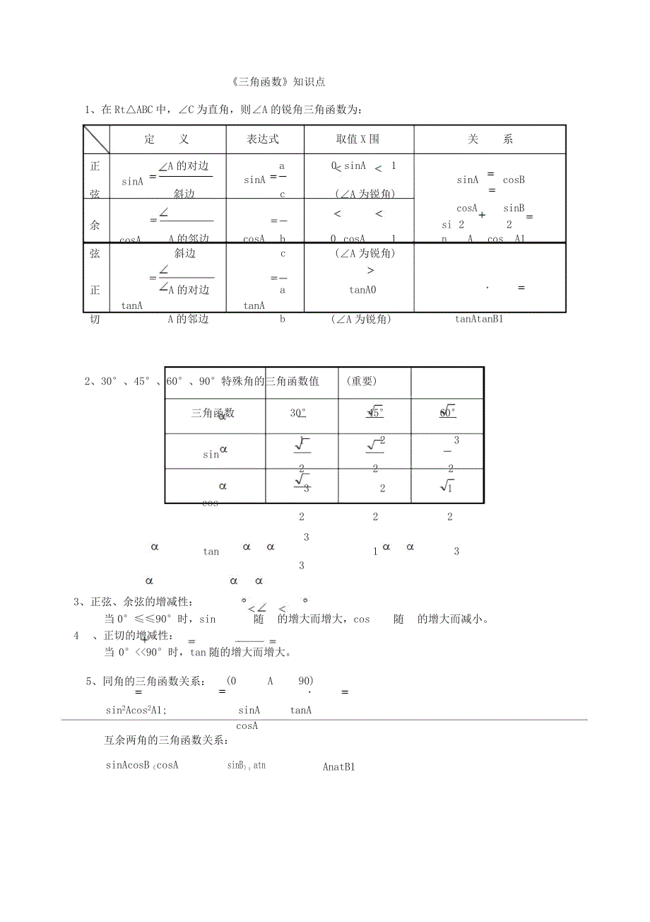 三角函数中考试题分类训练_第1页