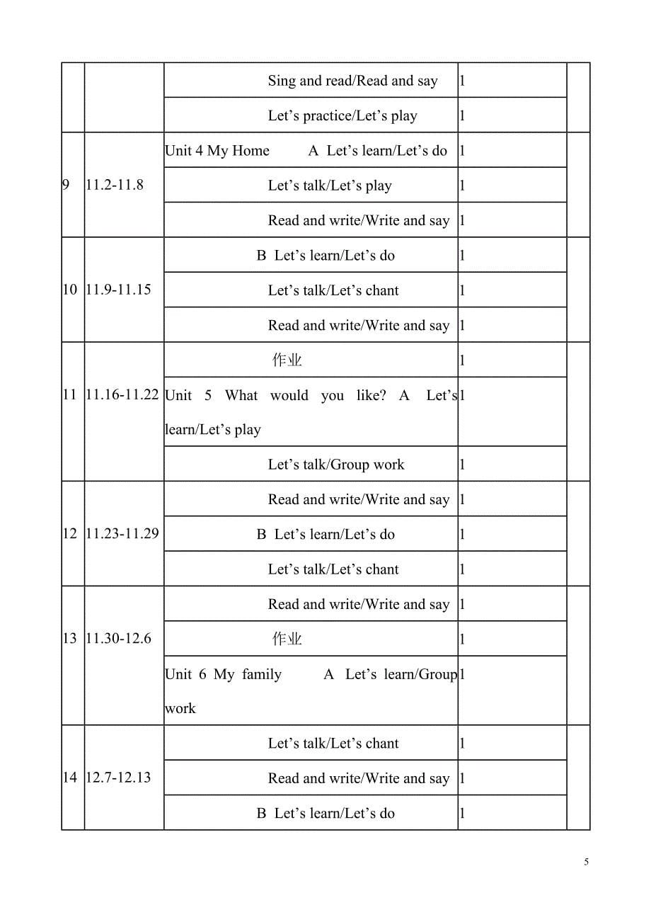 人教版小学四年级英语上册教学计划_第5页