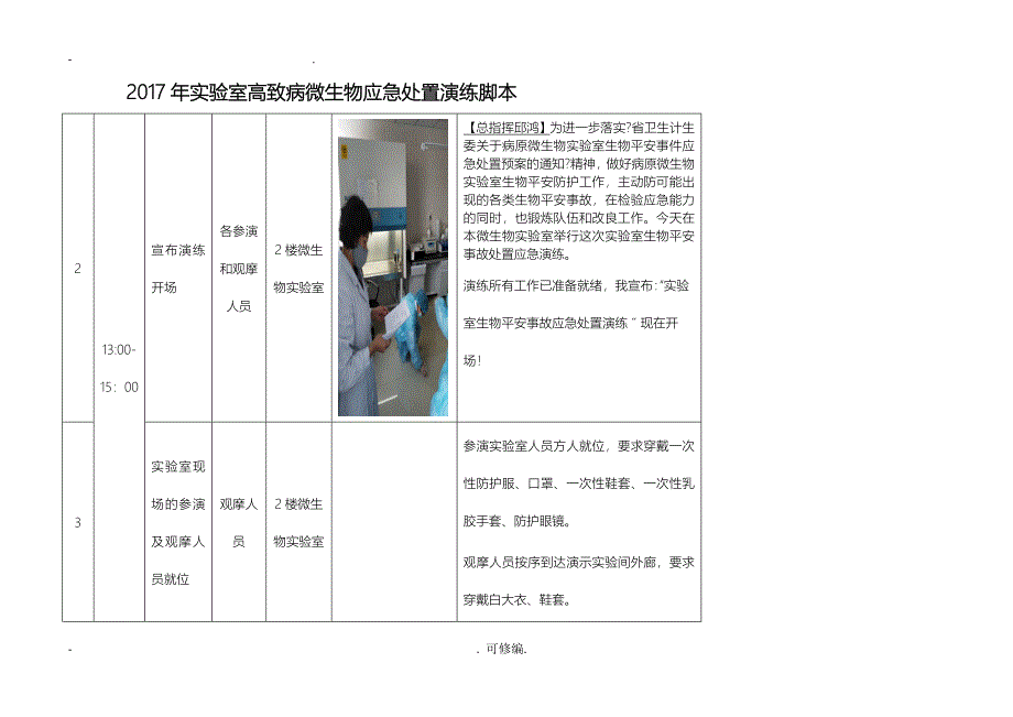 2017年实验室生物安全事故联合处置应急演练脚本_第2页