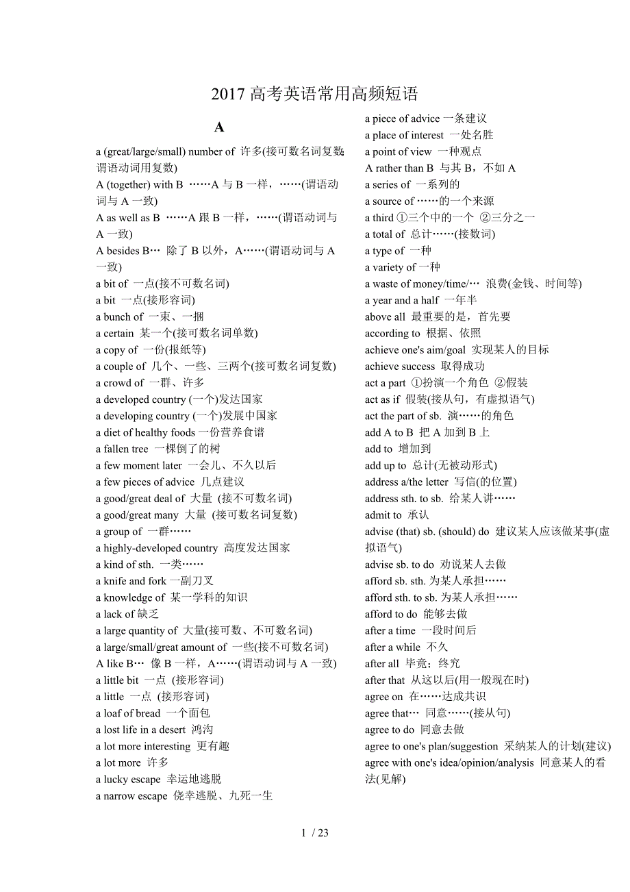 高考英语常用高频短语_第1页