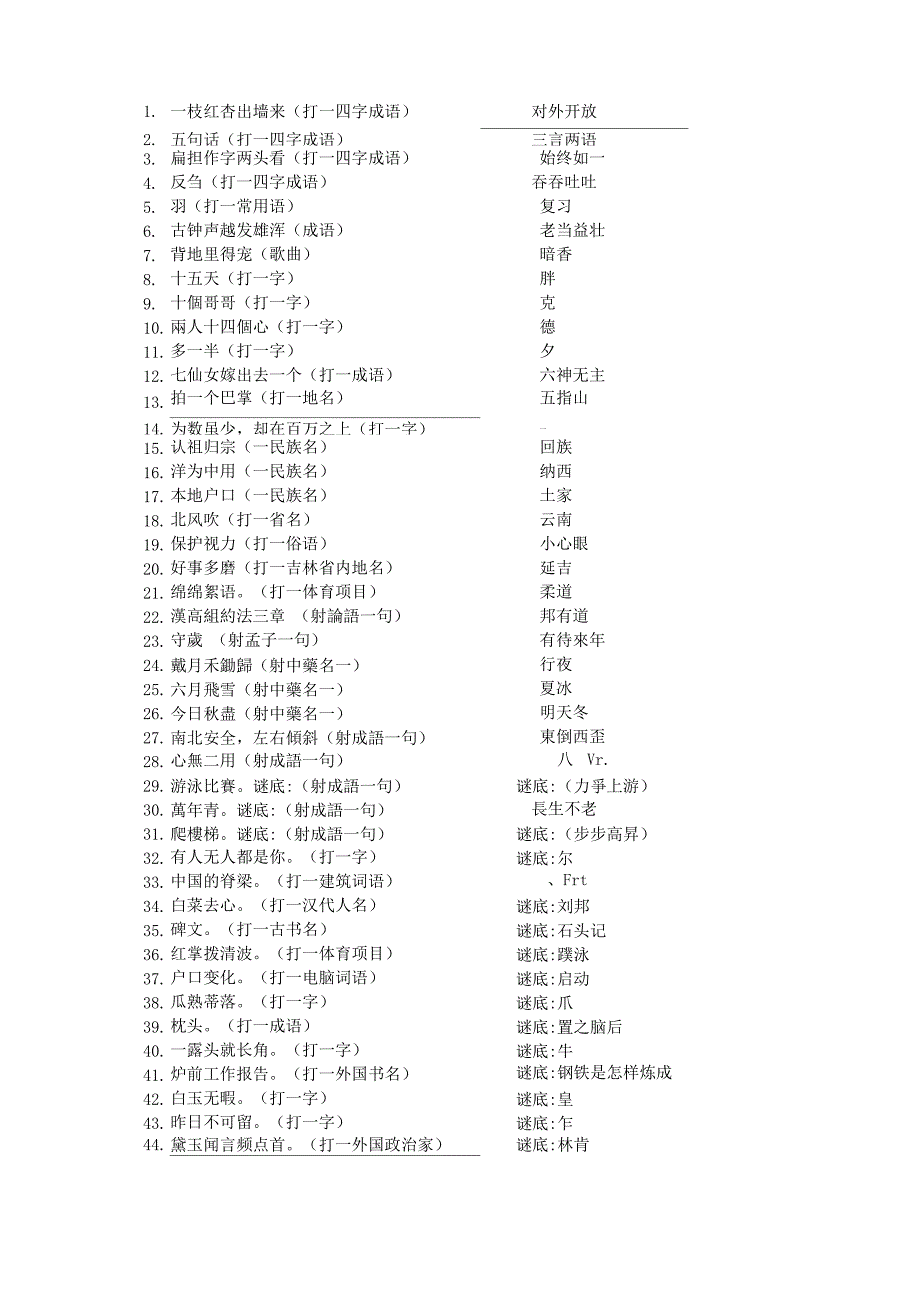 元宵节猜灯谜及答案_第1页