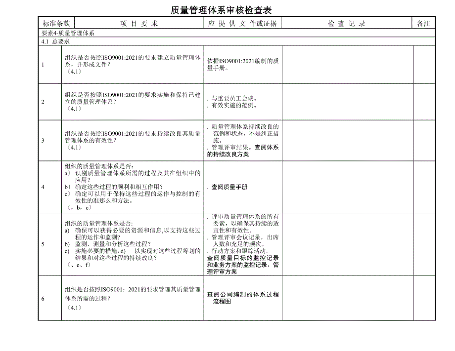 ISO审核检查表_第1页