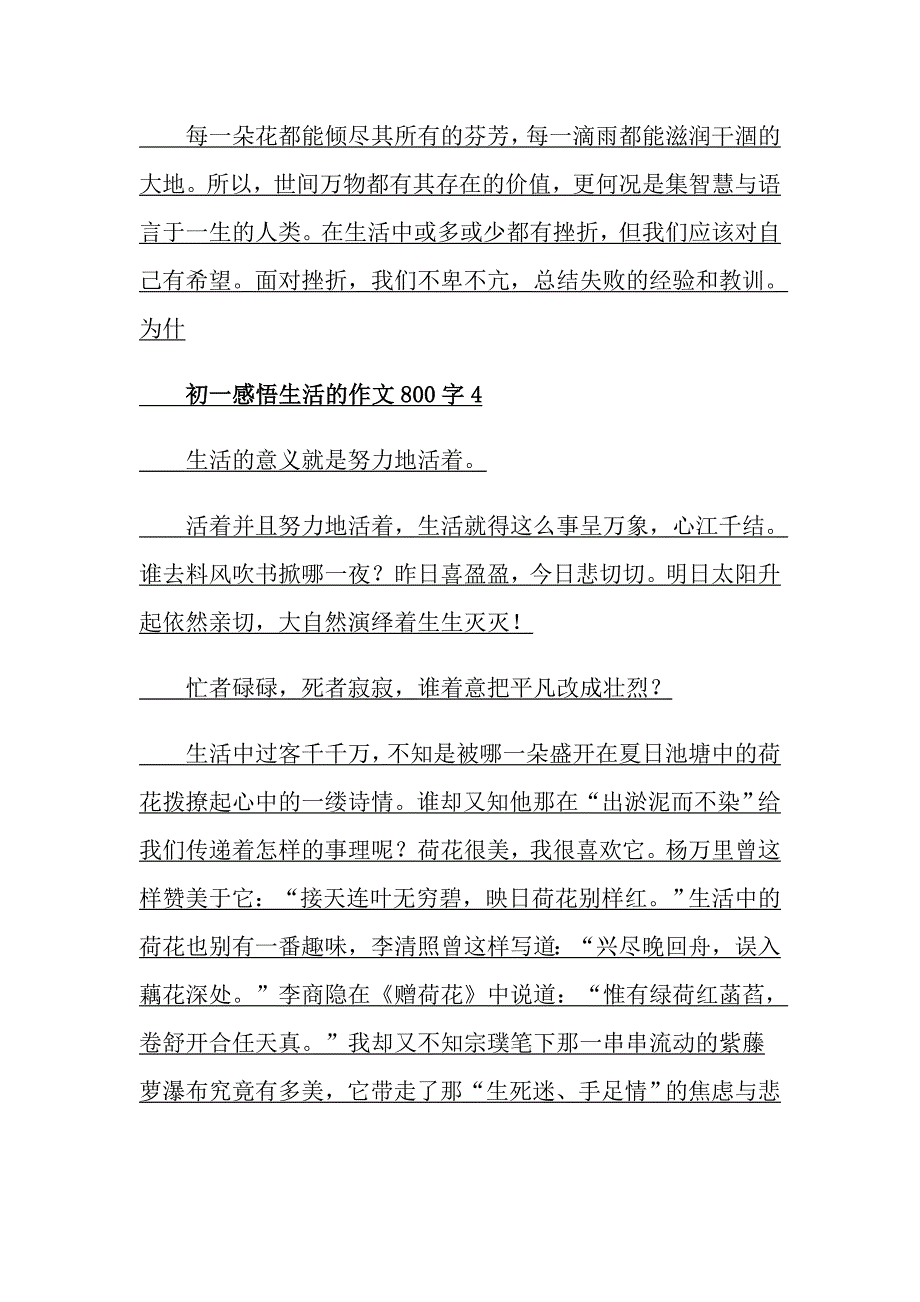 初一感悟生活的作文800字_第4页