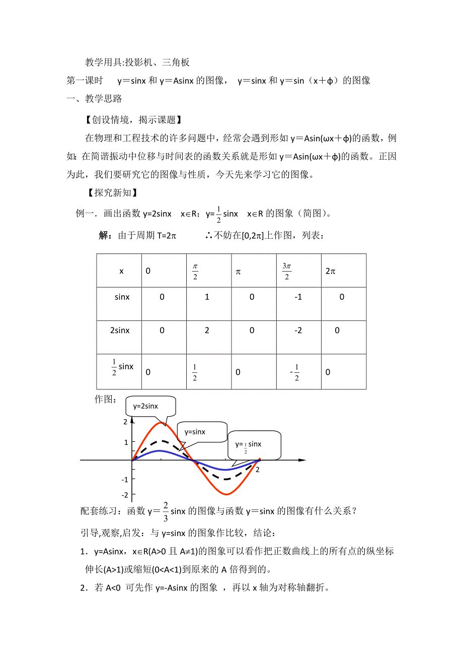 北师大版高中数学必修四：1.8函数y＝asin(ωx＋φ)的图象教案1_第2页