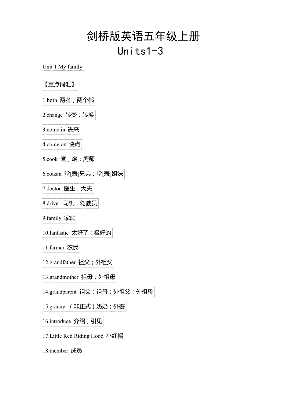 剑桥版英语五年级上册Units1-3重难点知识归纳总结39363_第1页