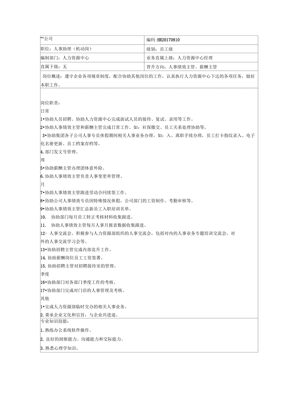 人事助理机动岗位职责_第1页