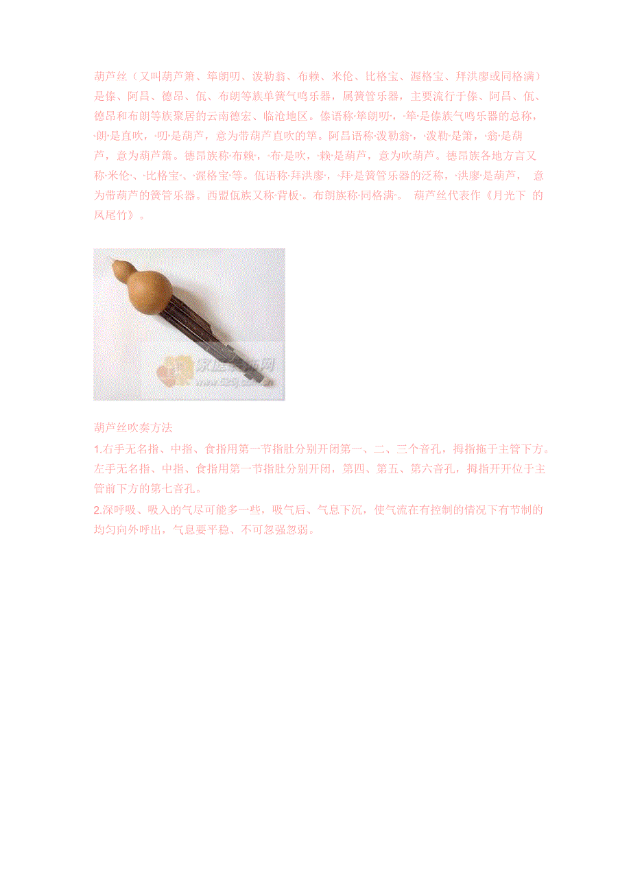 葫芦丝介绍及指法表_第1页