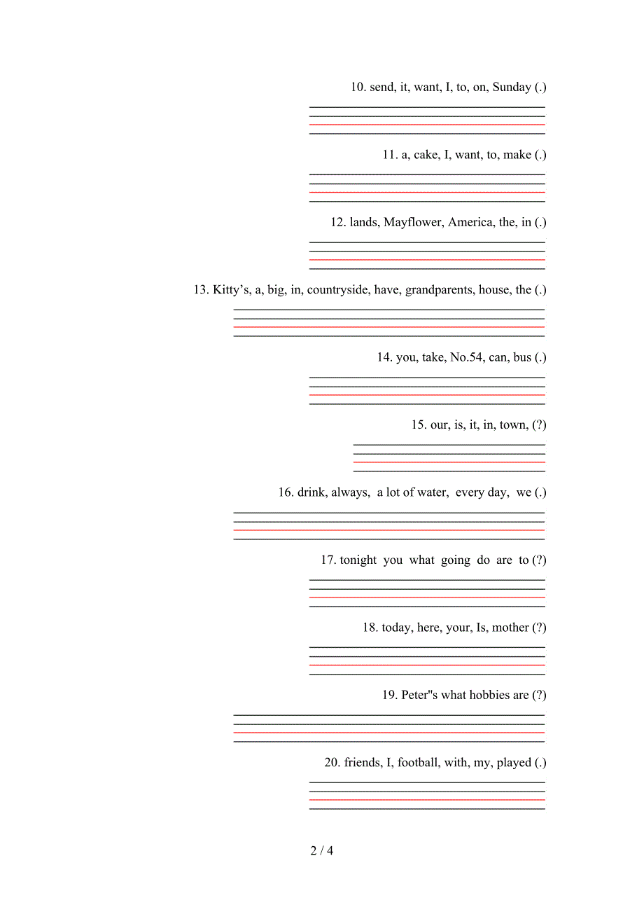 六年级下册英语连词成句专项积累练习_第2页