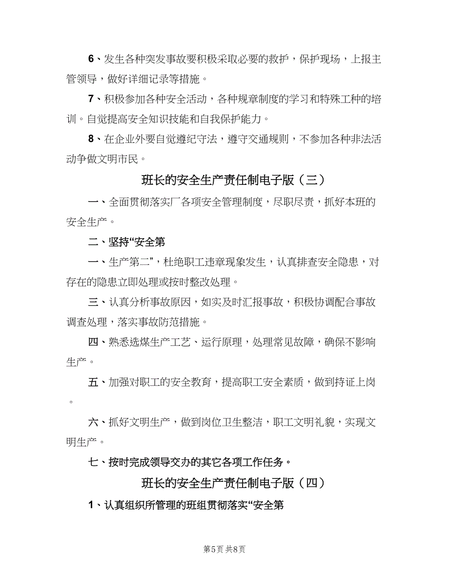 班长的安全生产责任制电子版（5篇）.doc_第5页