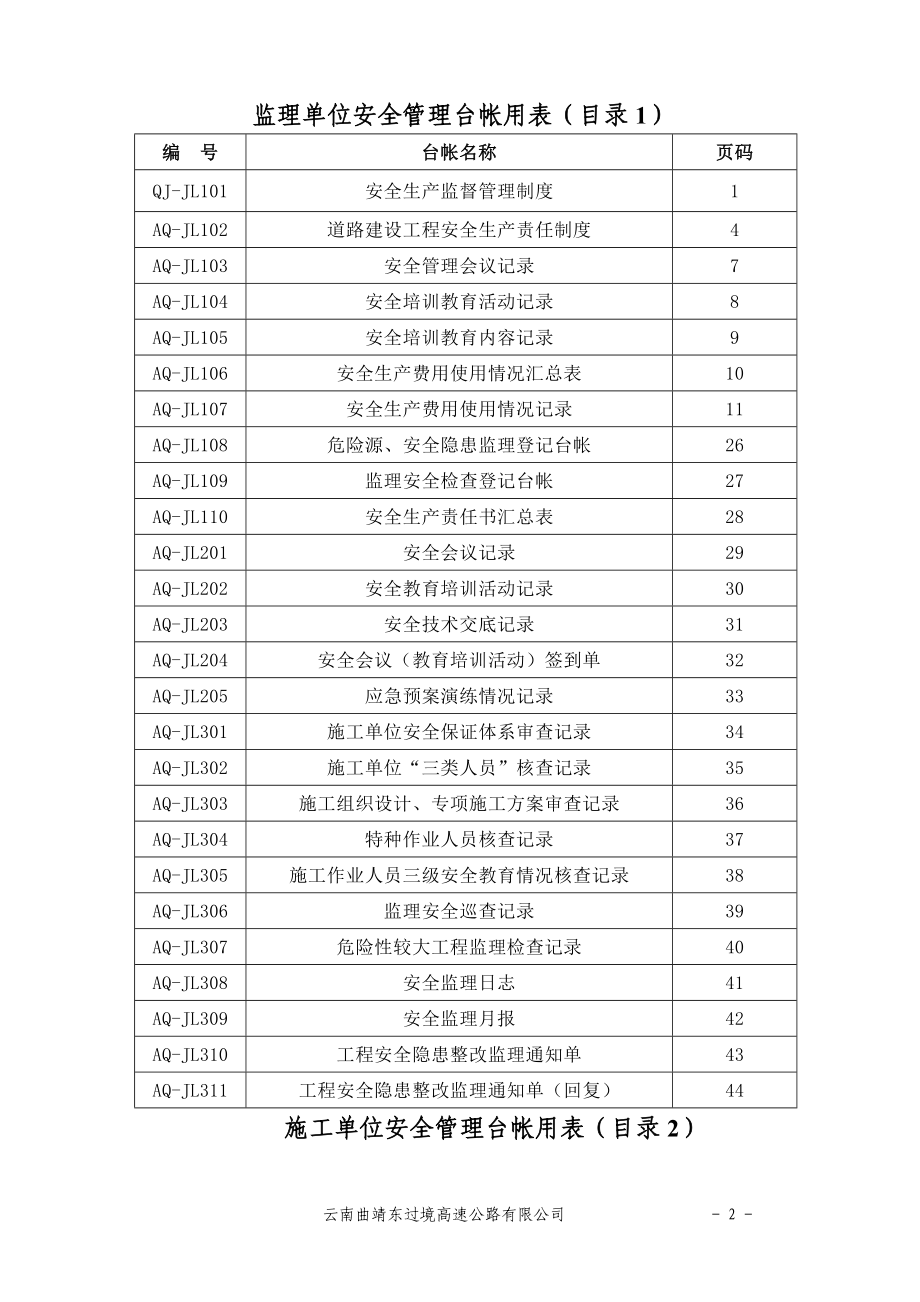 【台账范本】公路建设安全管理用表_第2页