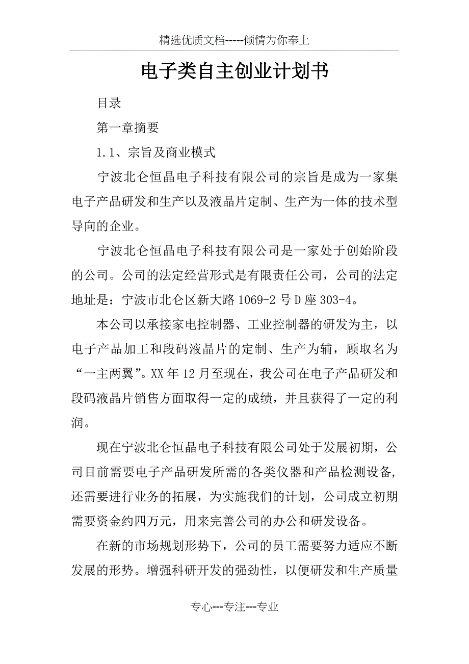 电子类自主创业计划书_第1页