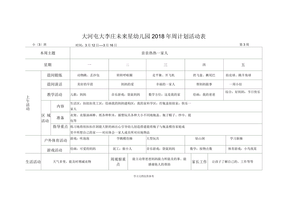 幼儿园周计划活动表(小班)_第3页