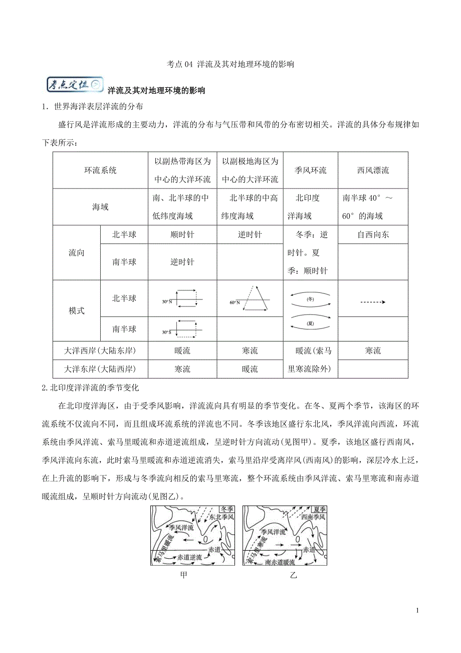 高三地理一轮复习最困难考点系列考点04洋流及其对地理环境的影响新人教版_第1页
