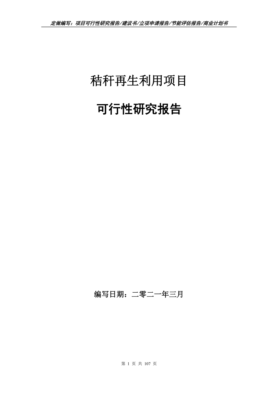 秸秆再生利用项目可行性研究报告写作范本_第1页