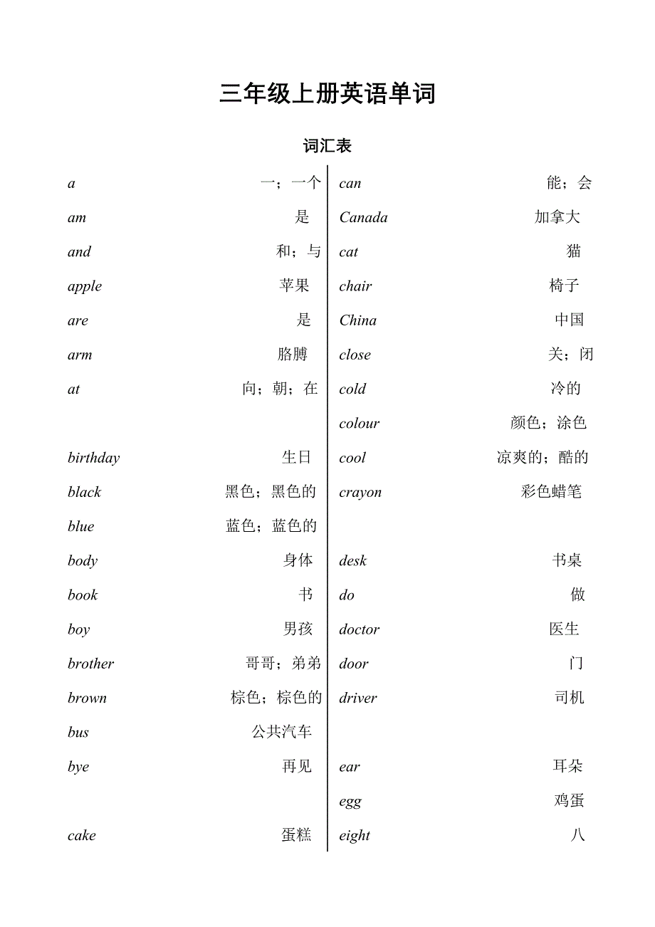 冀教版小学三至六年级英语单词表_第1页