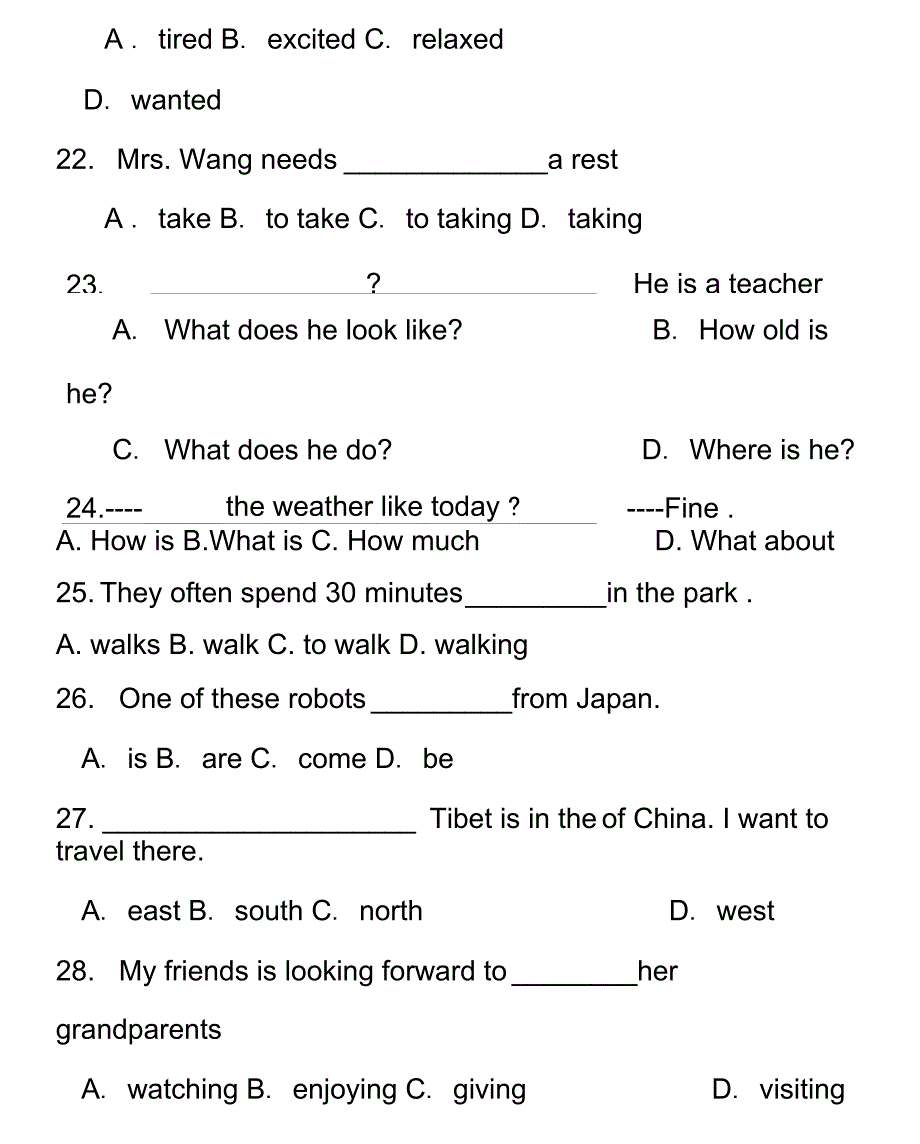 (完整版)七年级下外研版英语单元试题MODULE5测试题-2_第4页