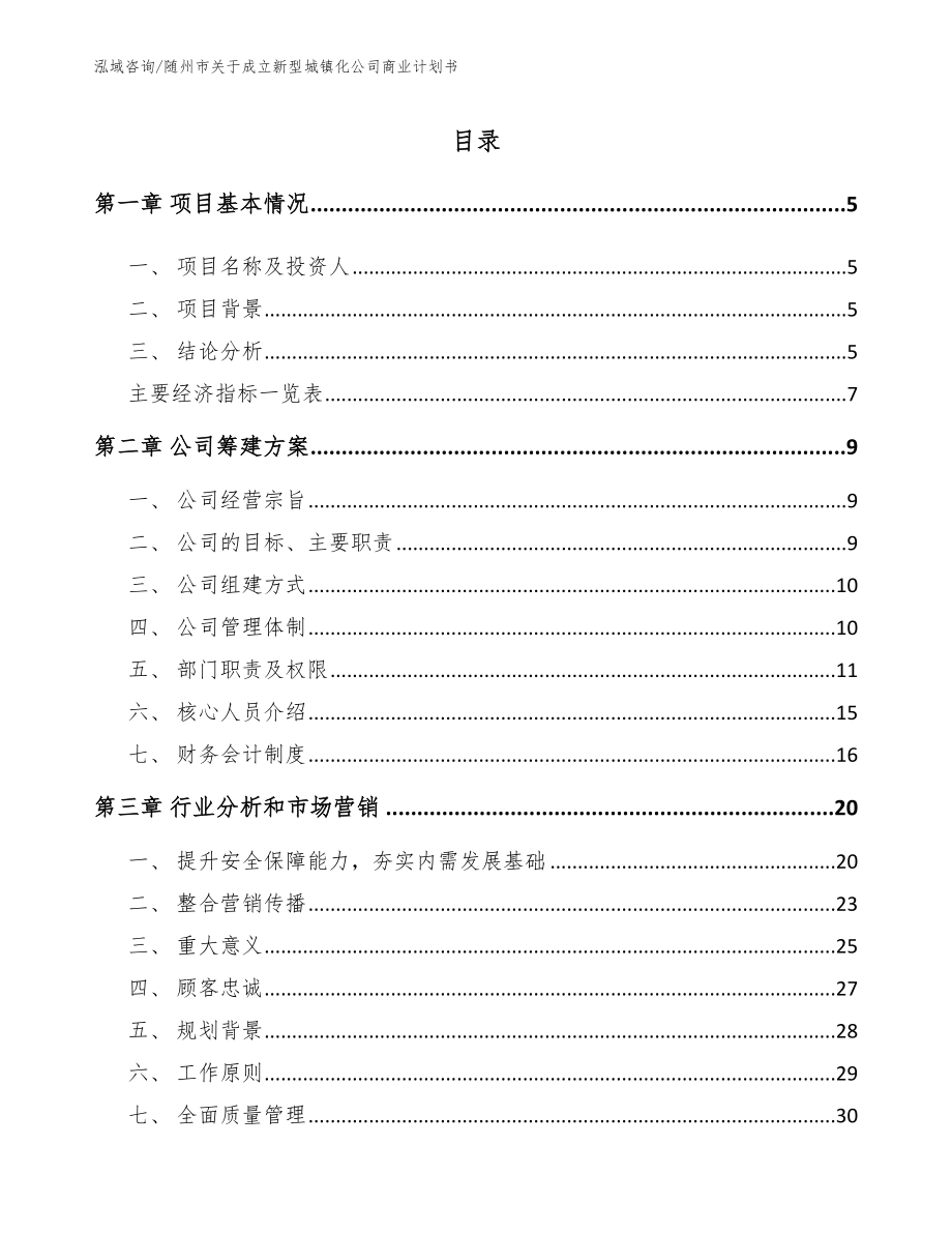 随州市关于成立新型城镇化公司商业计划书模板范本_第1页