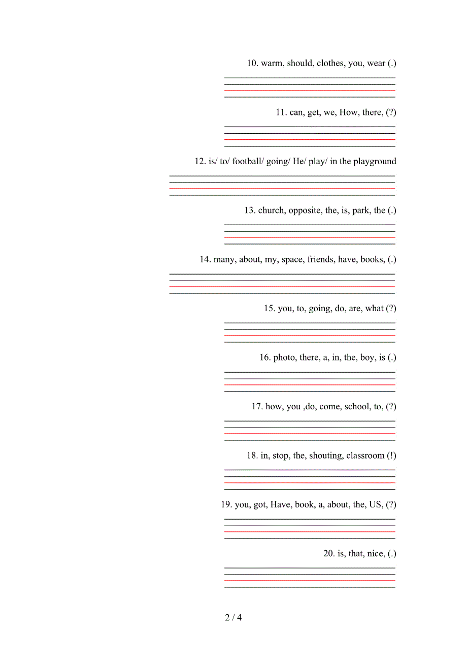 六年级人教版下学期英语连词成句专项过关题_第2页