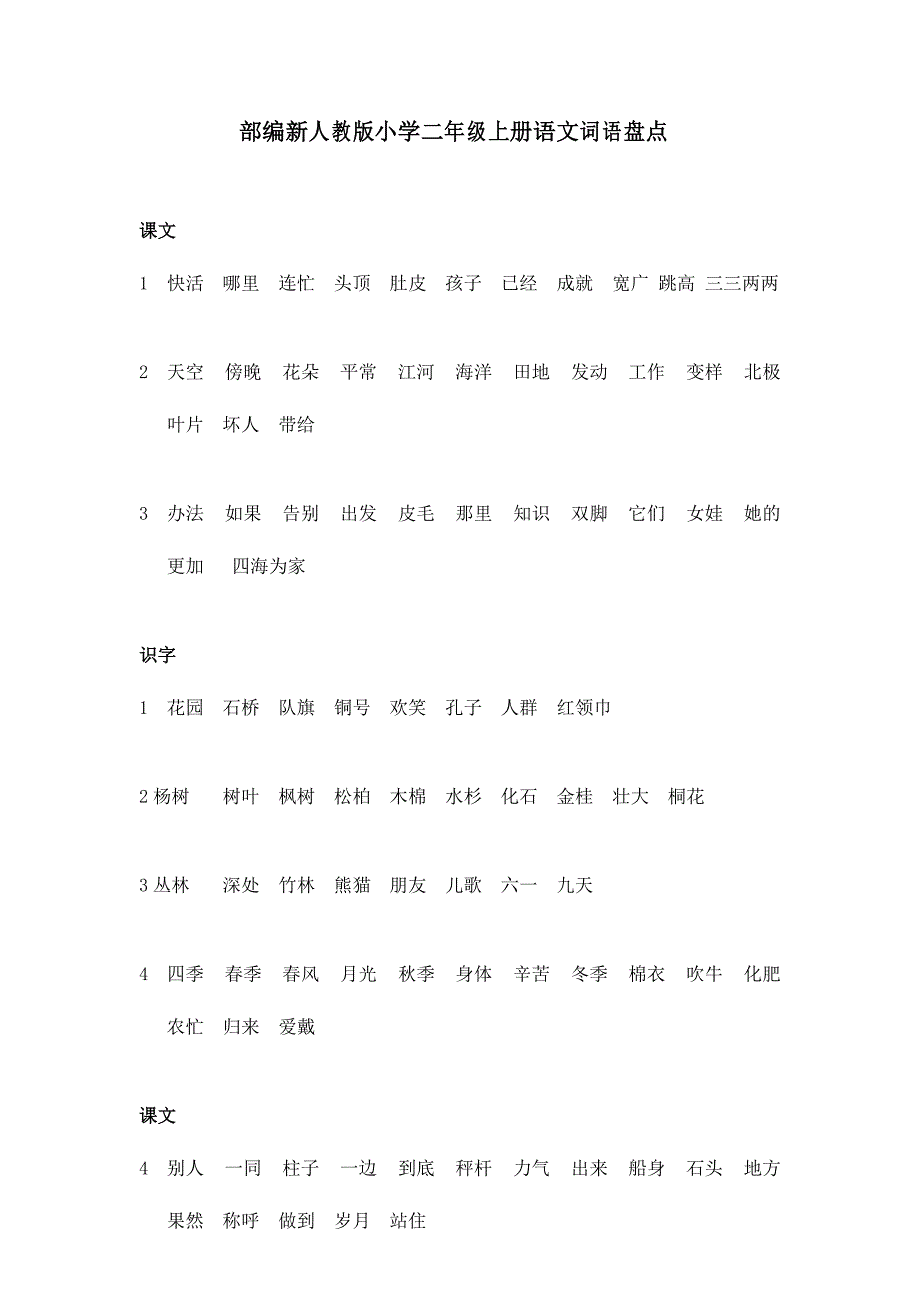 部编新人教版小学二年级上册语文词语盘点_第1页