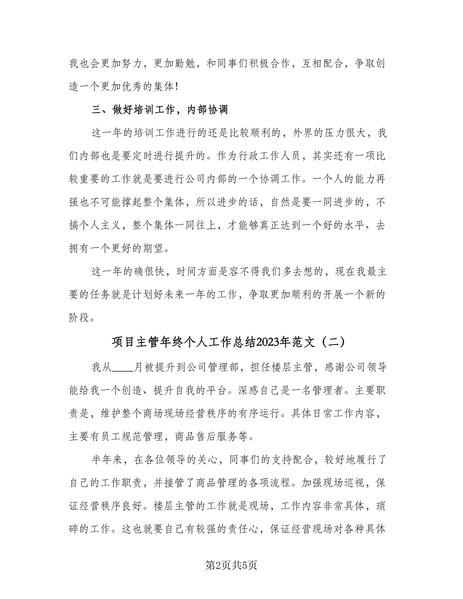 项目主管年终个人工作总结2023年范文（二篇）.doc_第2页