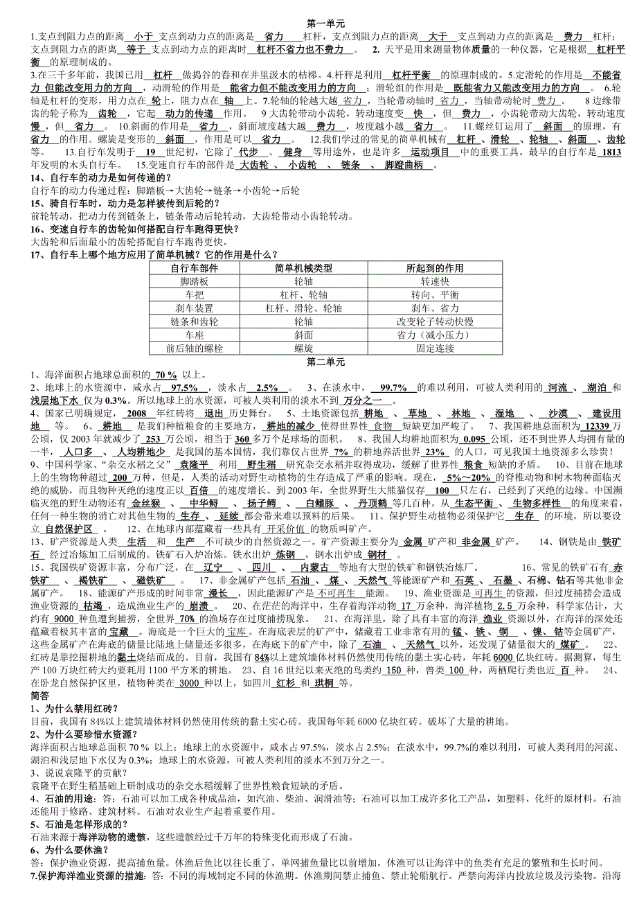 粤教版六年级下册科学重要知识点_第1页