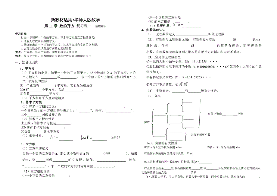 【最新教材】【华师大版】第11章数的开方复习1基础知识_第1页