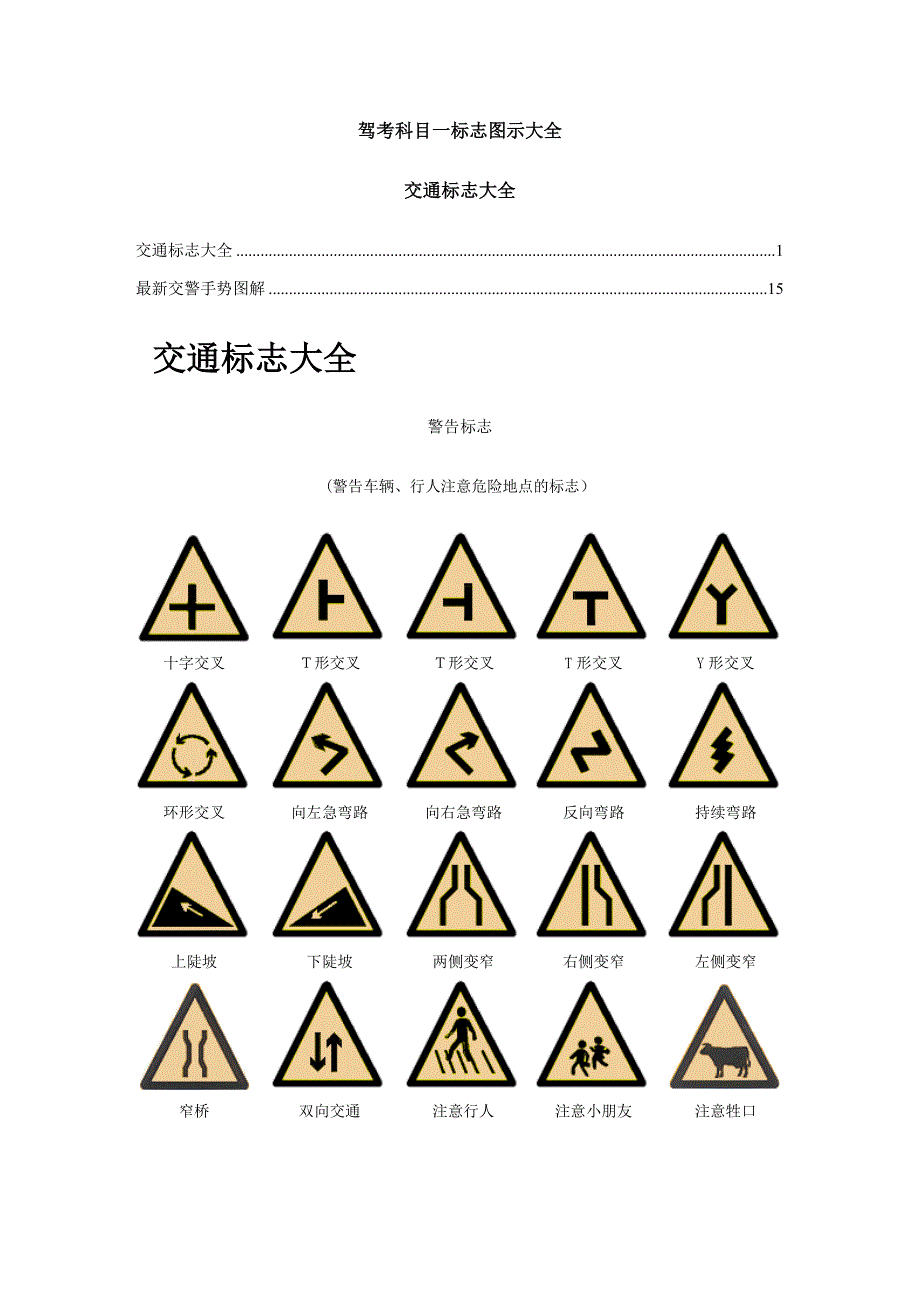驾考科目一标志图示大全_第1页