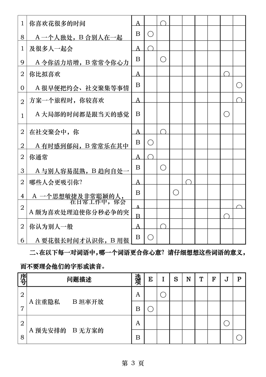 MBTI职业性格测试题完整完美版免费_第3页