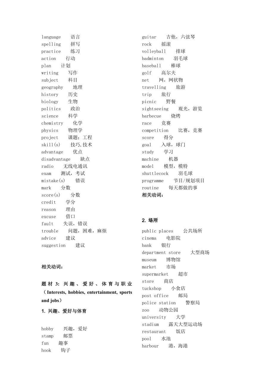 初中英语场景词汇汇总表_第5页