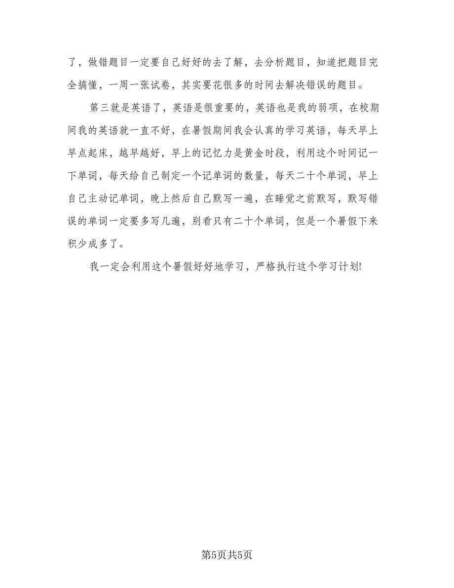 高中暑假学习计划安排格式范本（三篇）.doc_第5页