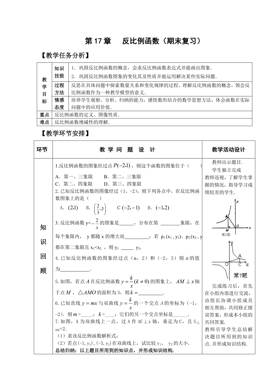 【人教版】初中数学第17章反比例函数期末复习_第1页