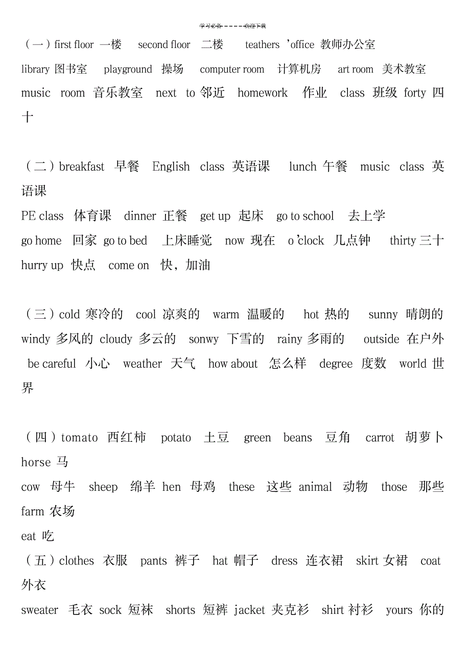 新人教版四年级下册英语单词句子总复习_外语学习-英语词汇_第1页