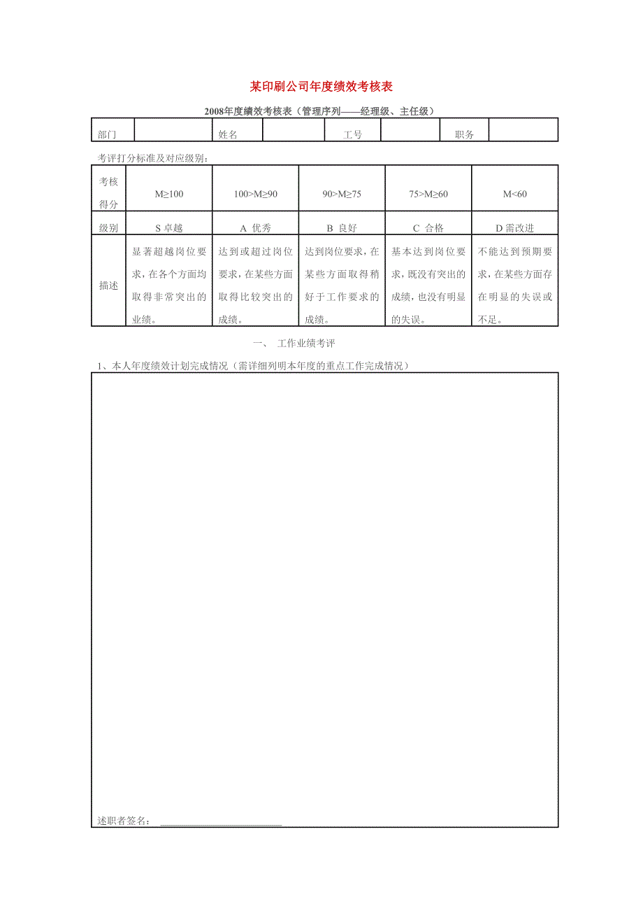 某印刷公司年度绩效考核表_第1页