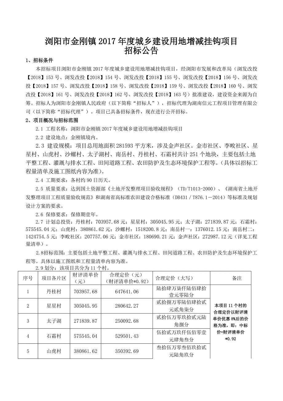 浏阳金刚镇2017城乡建设用地增减挂钩项目_第1页