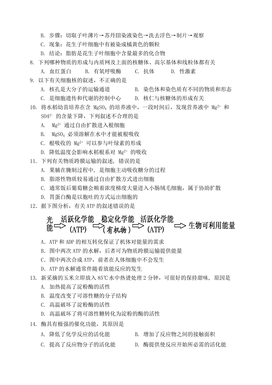 吉林省吉林市2019_2020学年高一生物上学期期末考试试题.docx_第2页