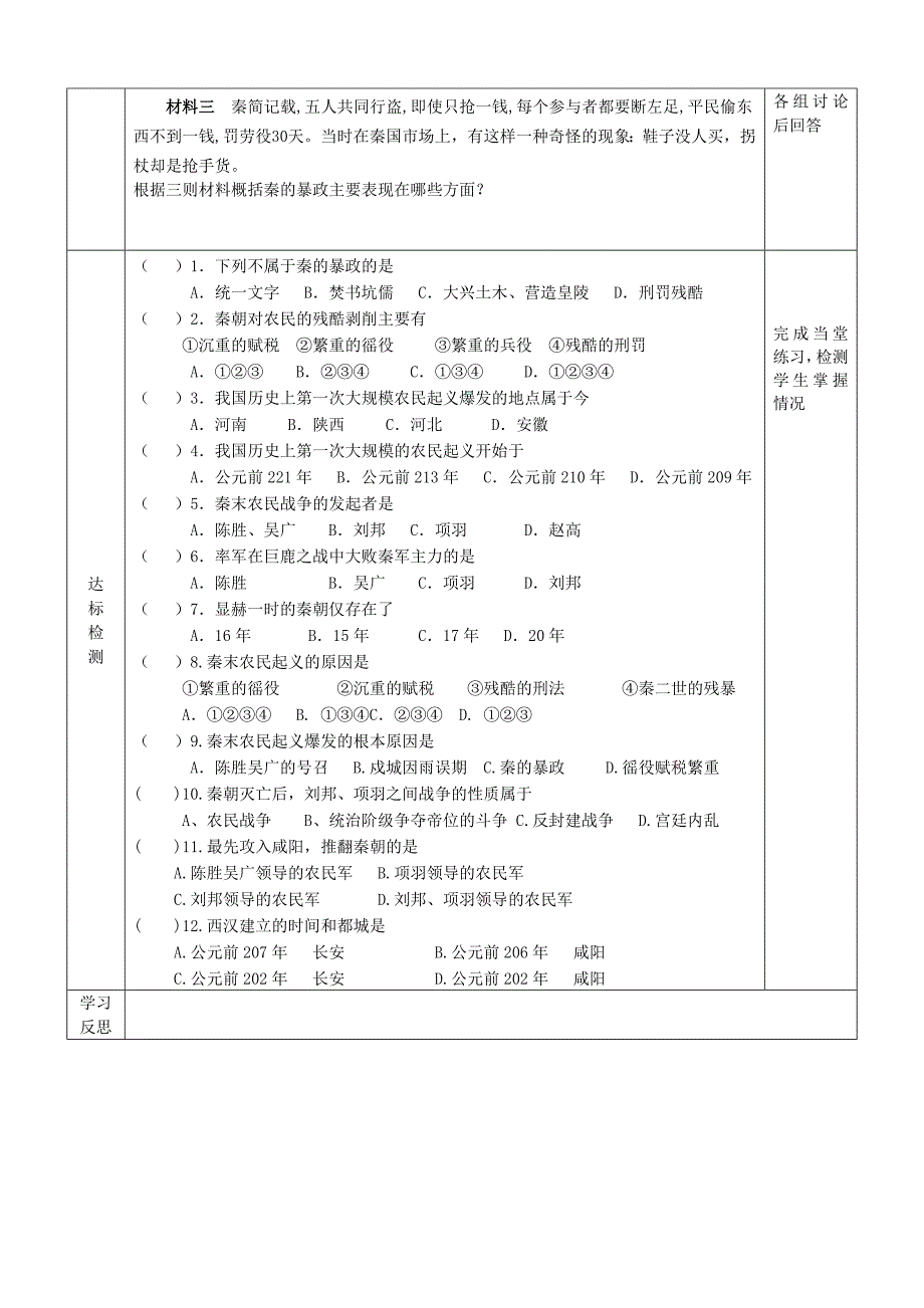 2022年六年级历史上册第三单元统一国家的建立第12课伐无道诛暴秦导学案无答案鲁教版五四制_第2页