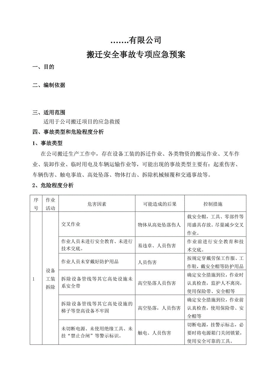 搬迁安全事故应急预案_第1页