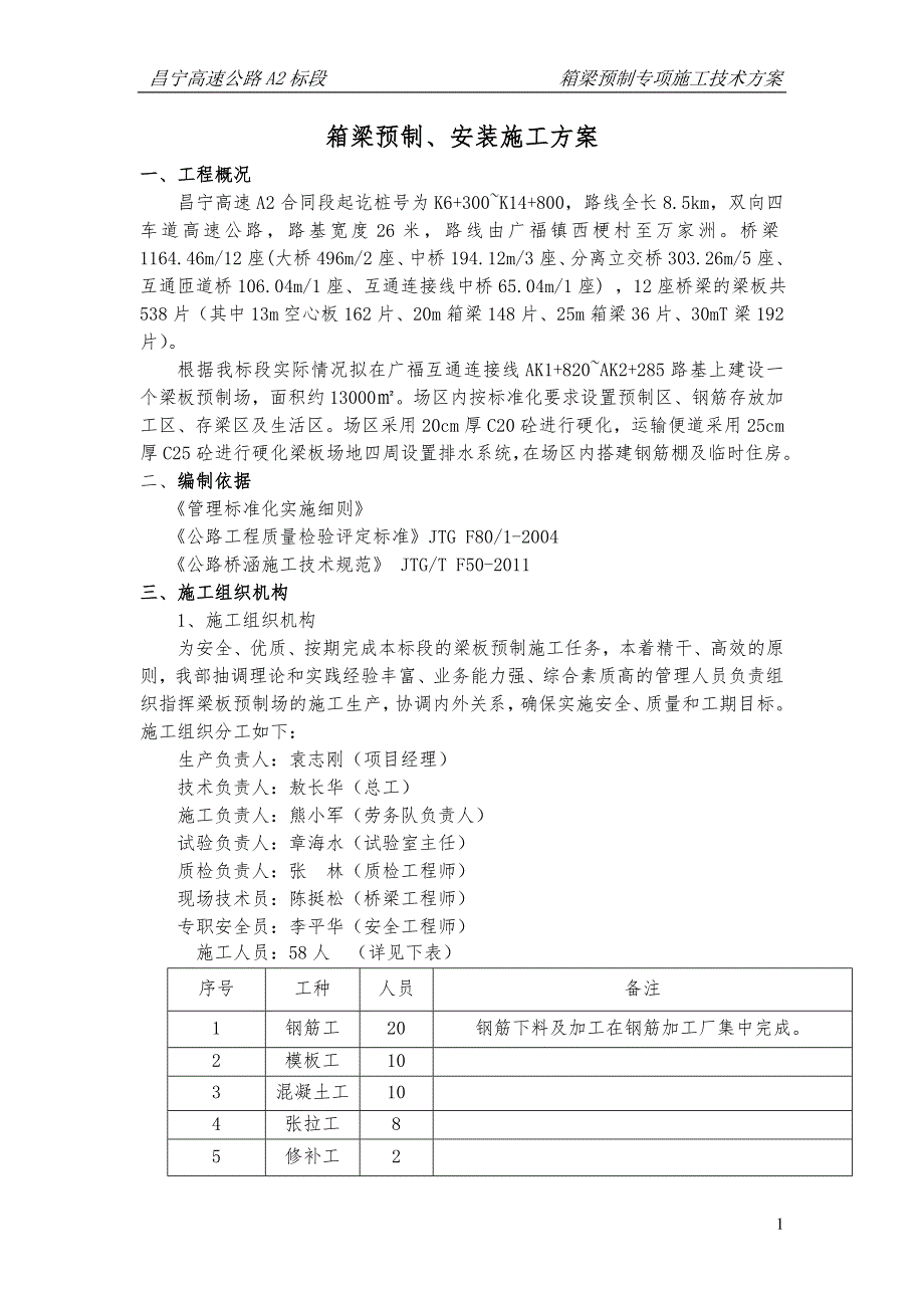 高速公路项目箱梁预制专项施工技术方案_第1页