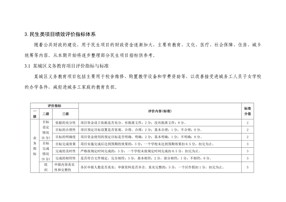 民生类项目绩效评价指标体系_第1页