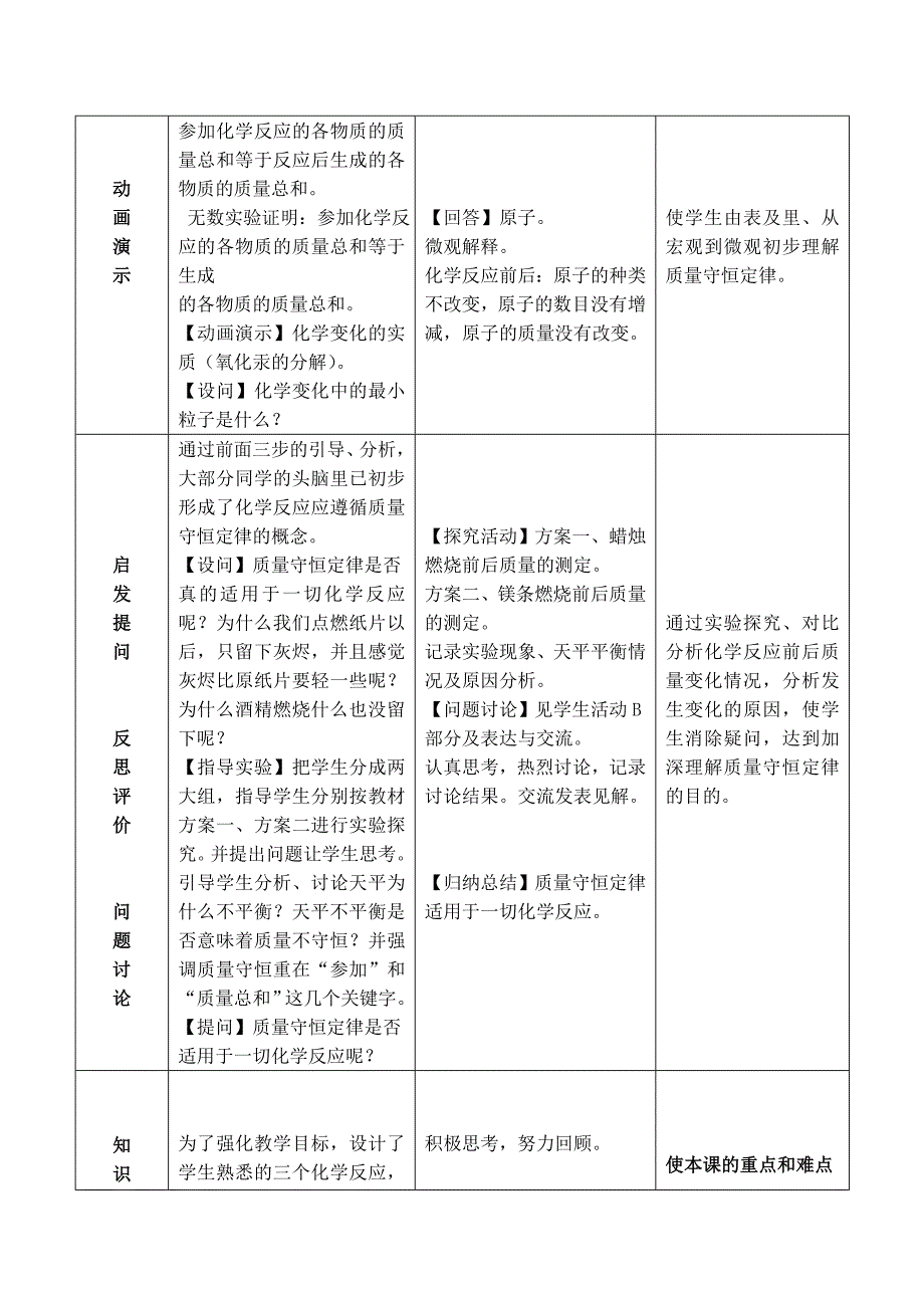 九年级化学上5.1质量守恒定律教学设计2新人教版_第4页