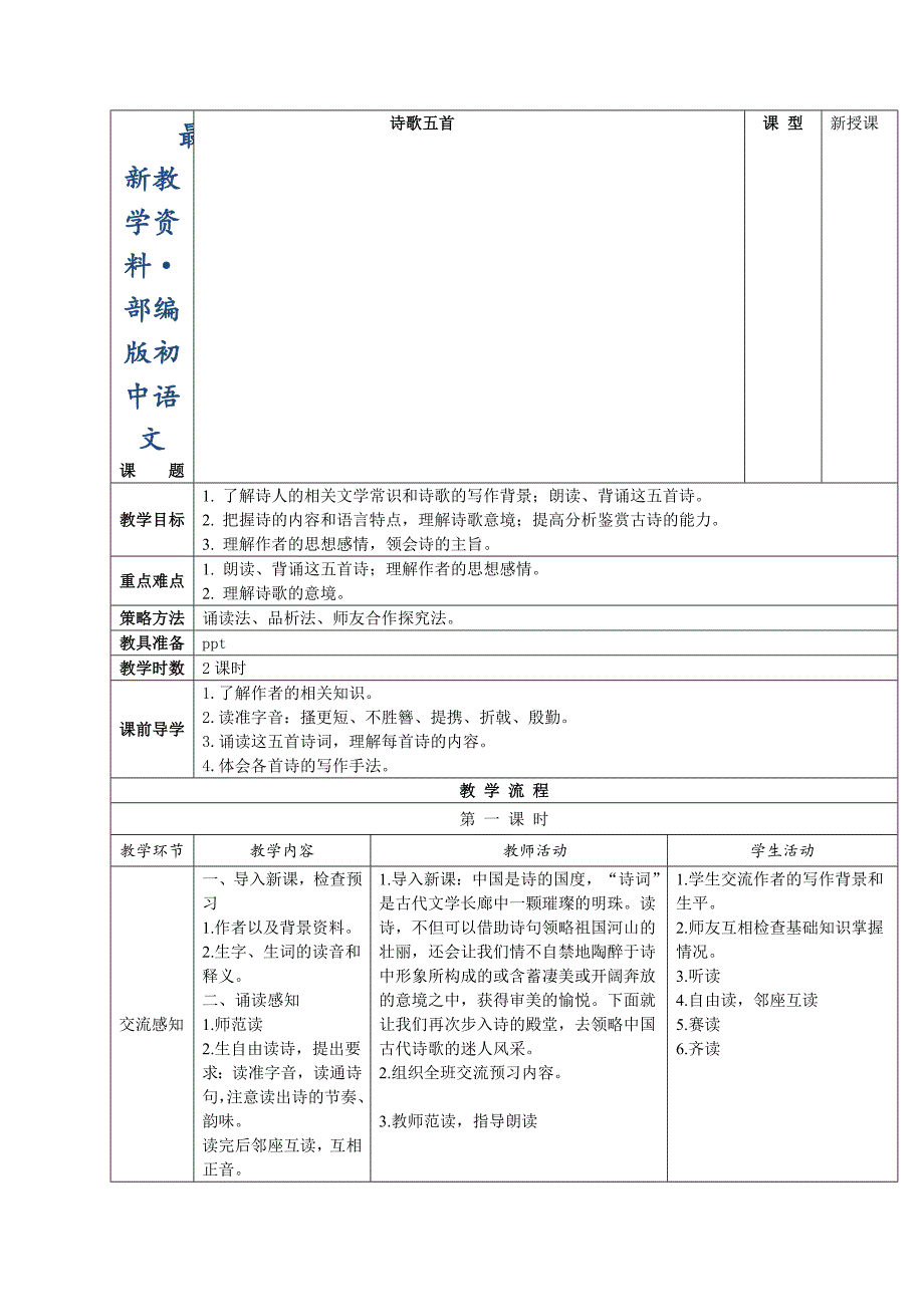 最新【人教版】八年级上册语文：第24课诗词五首互动式表格版教案_第1页